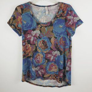 LulaRoe Multicolored Floral Short Sleeved High Low Top Sz M (Tag: XS)